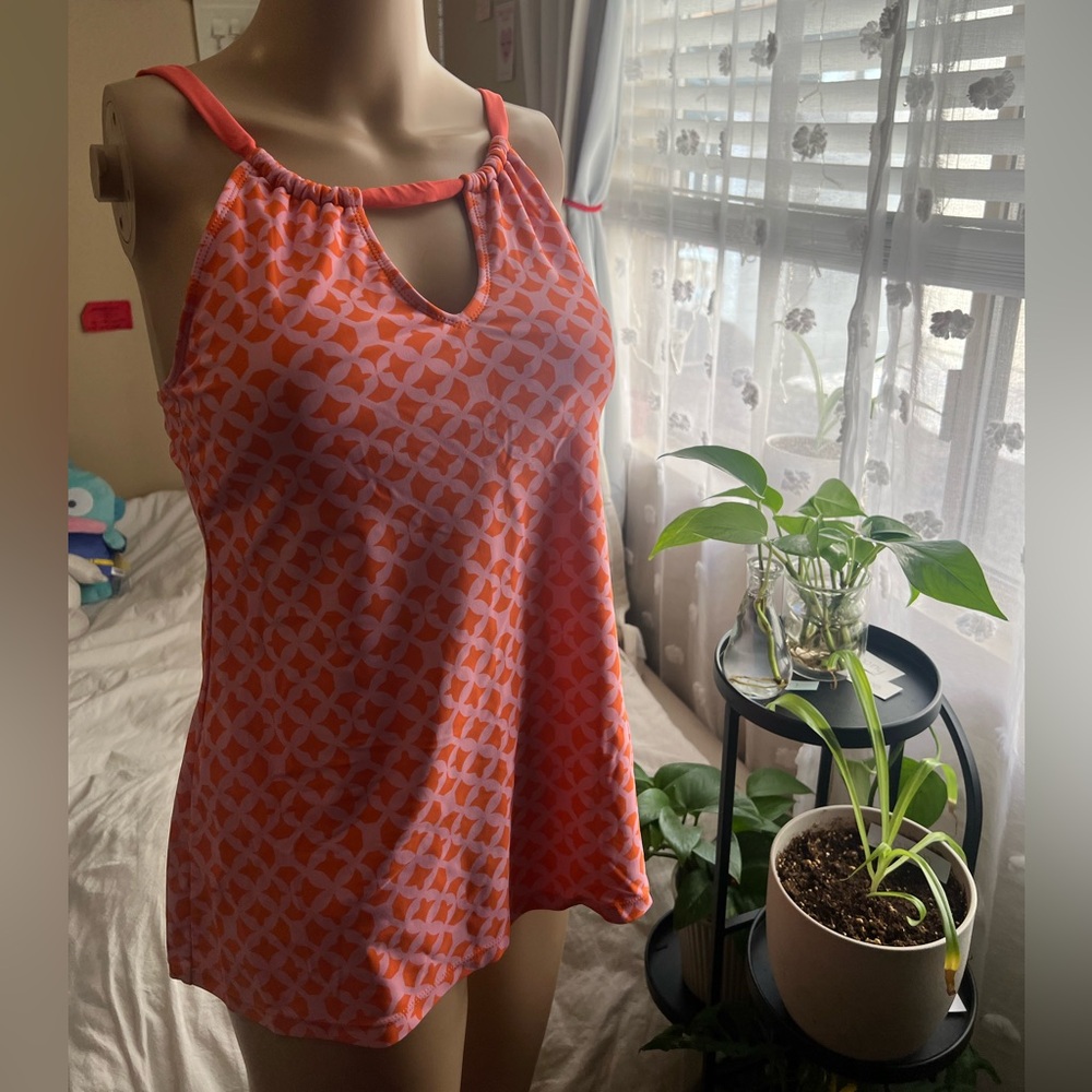 Pink and Orange Geometric Keyhole SwimwearTop/ bathing suit top